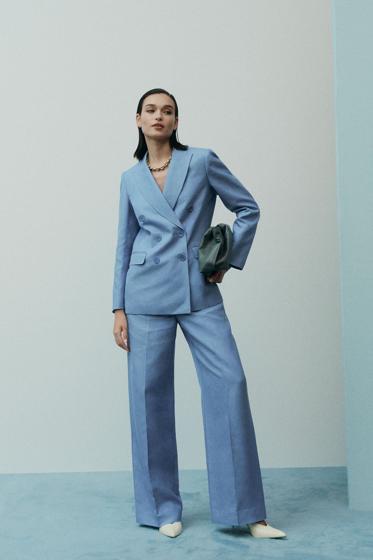 Lea Linen Jacket - Powder Blue-Perri Cutten