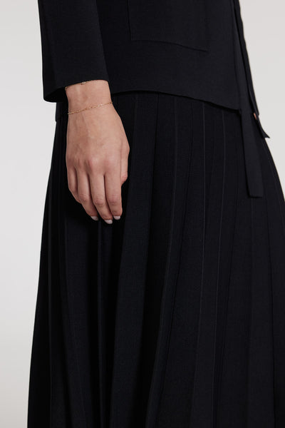 Crepe Pleat Knit Skirt - Black-Perri Cutten