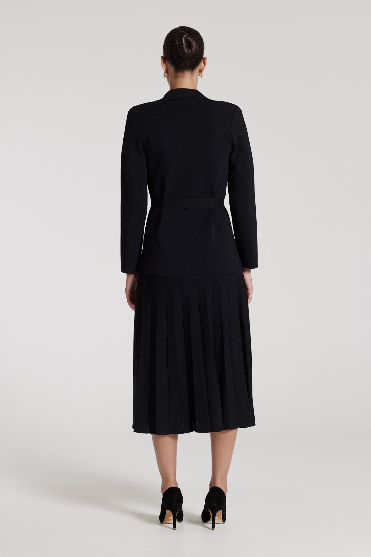 Crepe Pleat Knit Skirt - Black-Perri Cutten