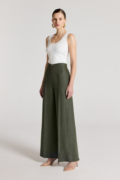 Nora Linen Pant - Muted Green-Perri Cutten