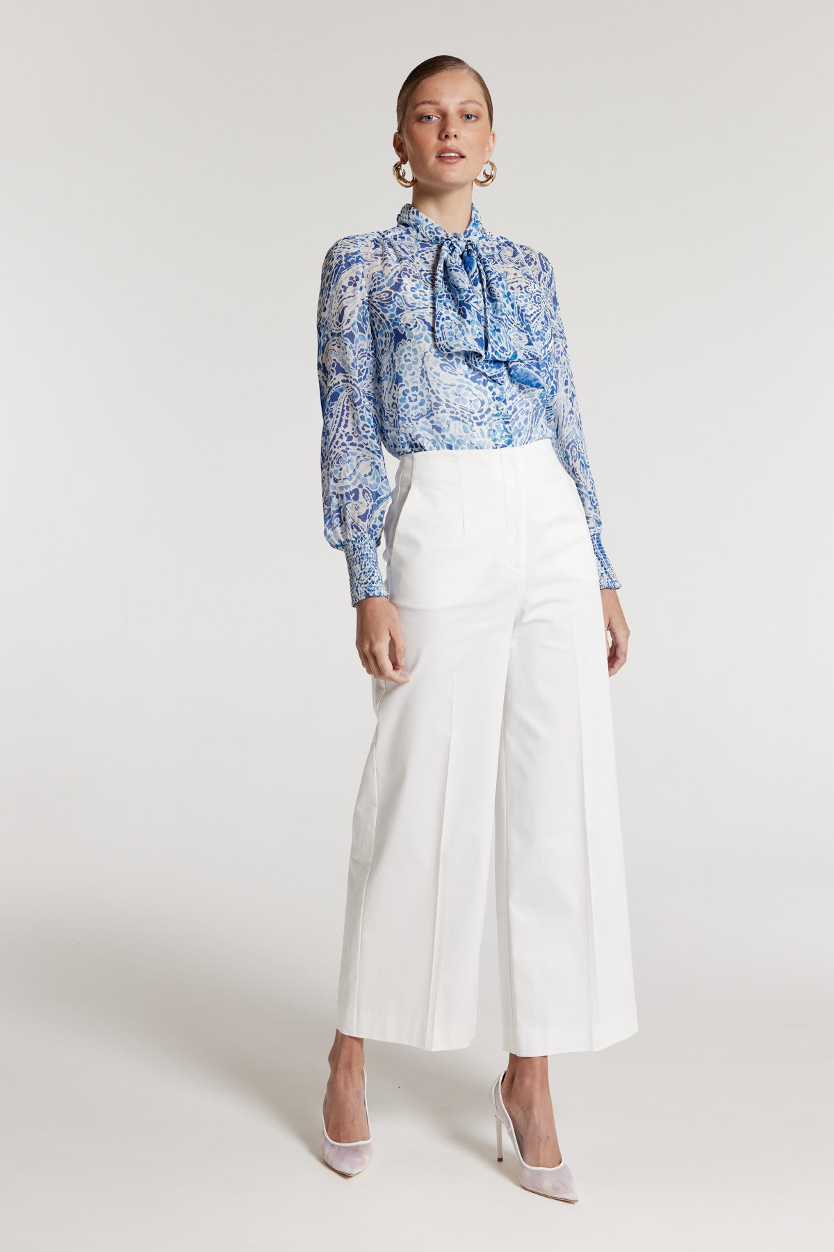 Iris Silk Shirt - Blue Print-Perri Cutten