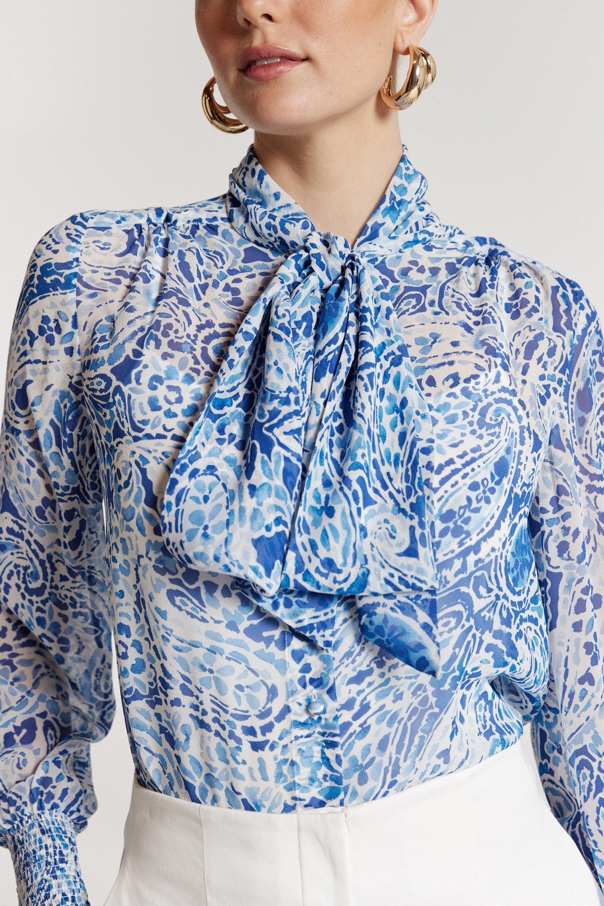 Iris Silk Shirt - Blue Print-Perri Cutten