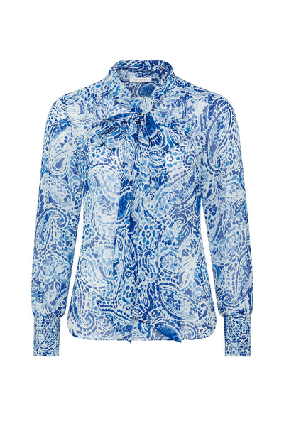 Iris Silk Shirt - Blue Print-Perri Cutten