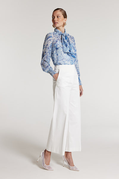 Iris Silk Shirt - Blue Print-Perri Cutten