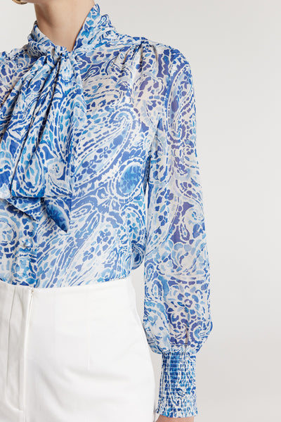 Iris Silk Shirt - Blue Print-Perri Cutten