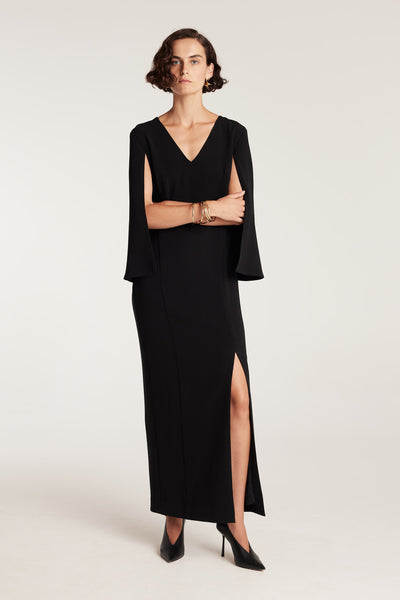 Cape Sleeve Gown - Black-Perri Cutten
