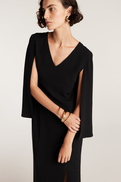 Cape Sleeve Gown - Black-Perri Cutten