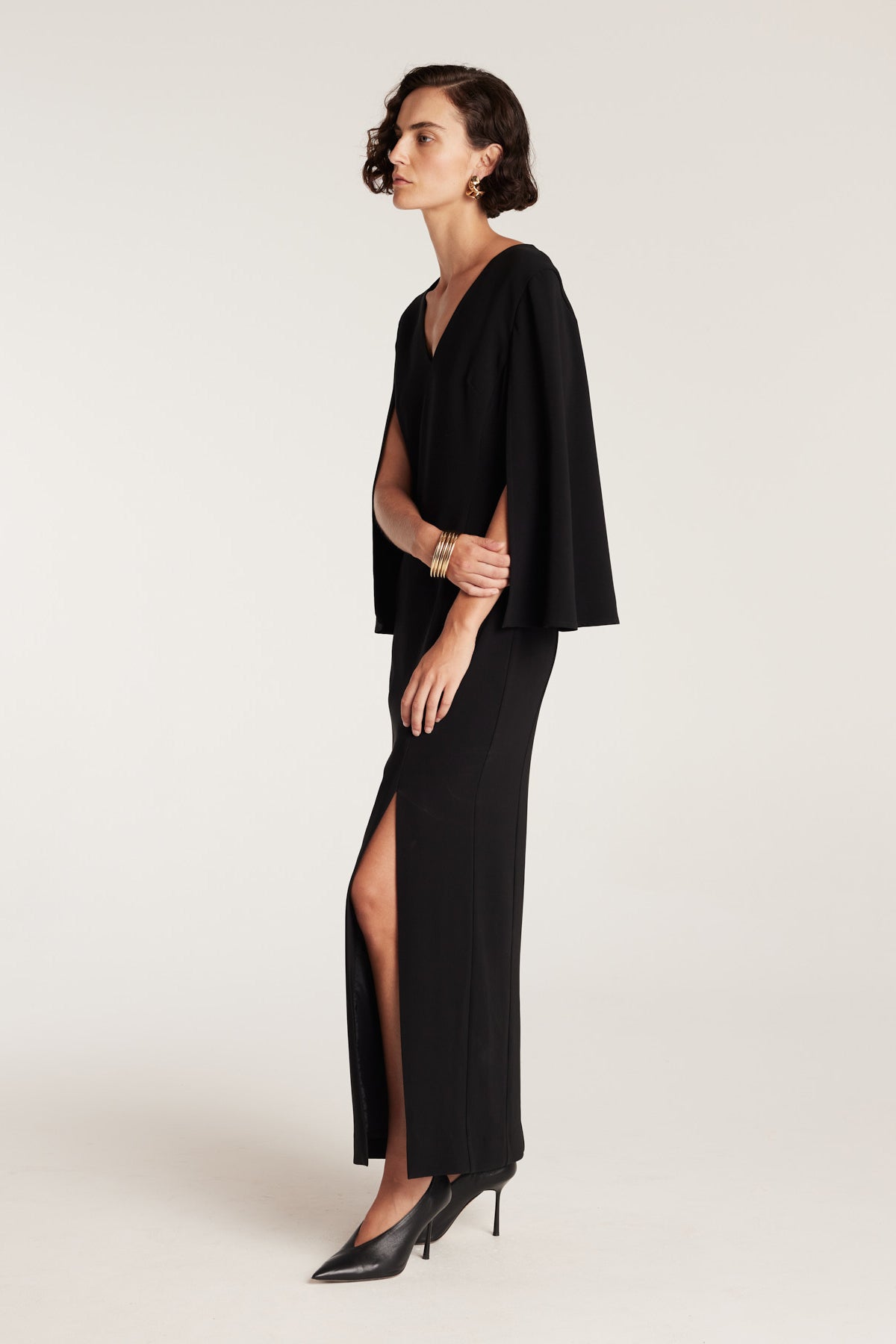 Cape Sleeve Gown - Black-Perri Cutten