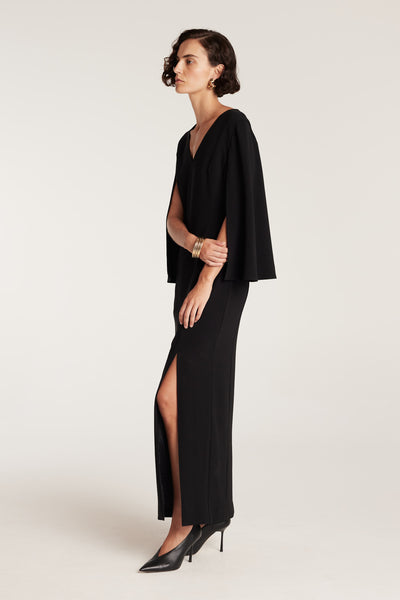 Cape Sleeve Gown - Black-Perri Cutten