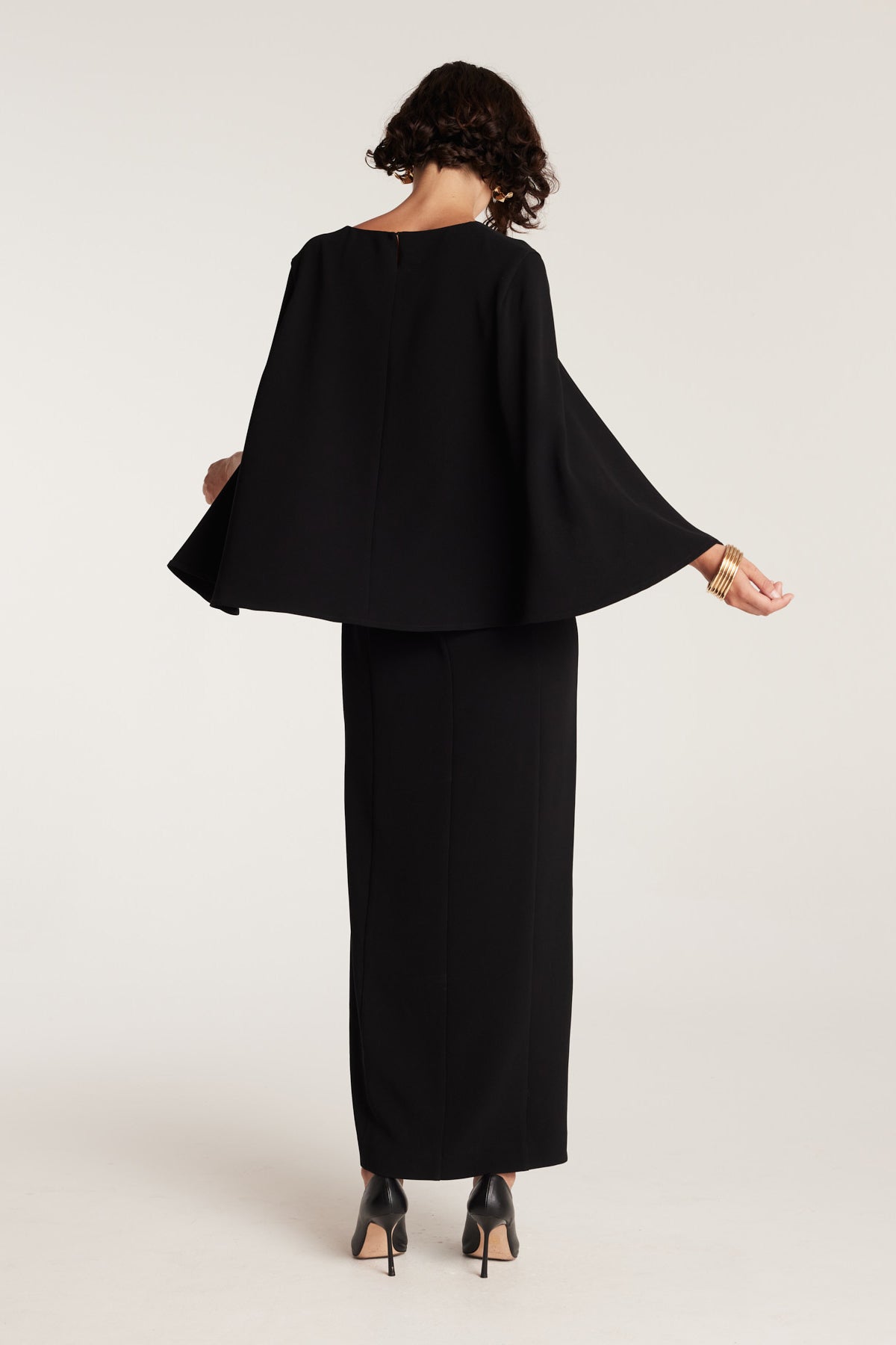 Cape Sleeve Gown - Black-Perri Cutten