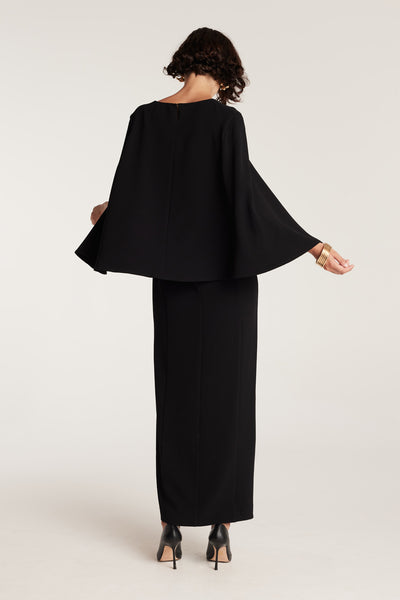 Cape Sleeve Gown - Black-Perri Cutten