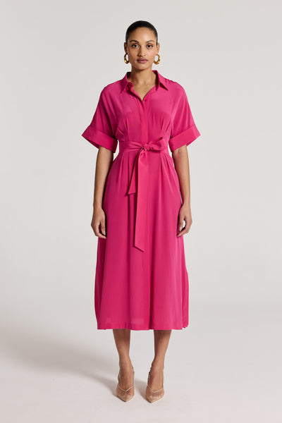 Clara Silk Shirtmaker Dress - Pink-Perri Cutten