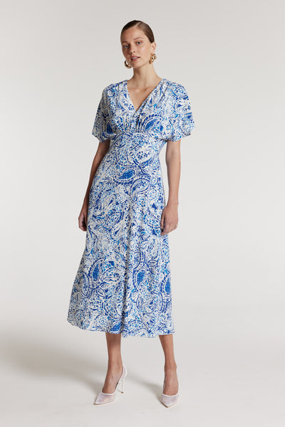 Iris Silk Dress - Blue Print-Perri Cutten