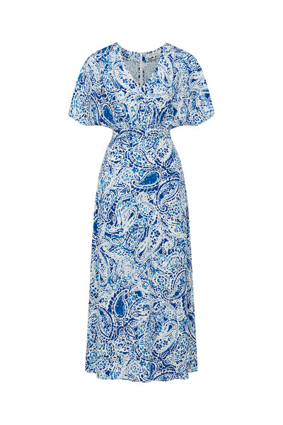 Iris Silk Dress - Blue Print-Perri Cutten