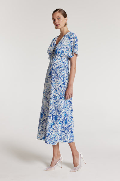 Iris Silk Dress - Blue Print-Perri Cutten