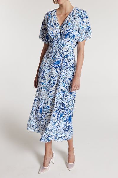 Iris Silk Dress - Blue Print-Perri Cutten