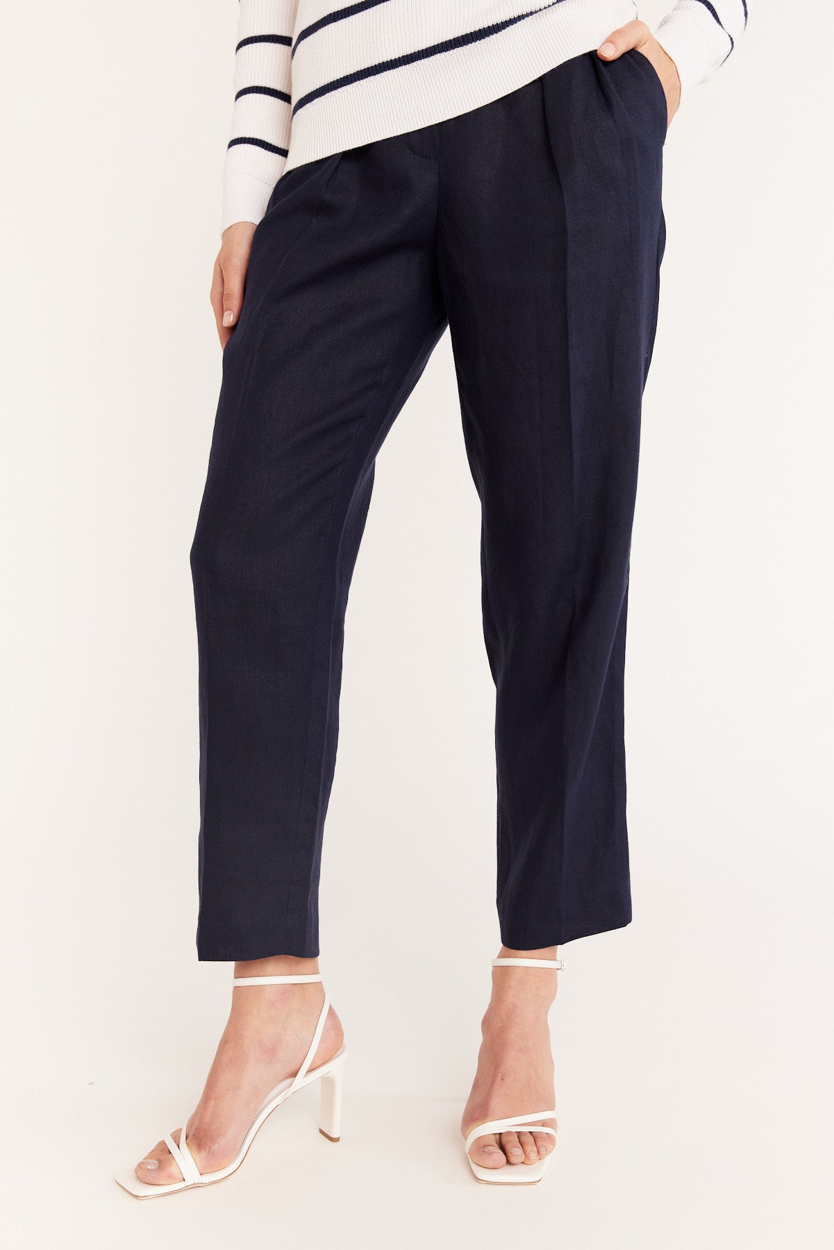 Taomina Linen Pant - Navy-Perri Cutten