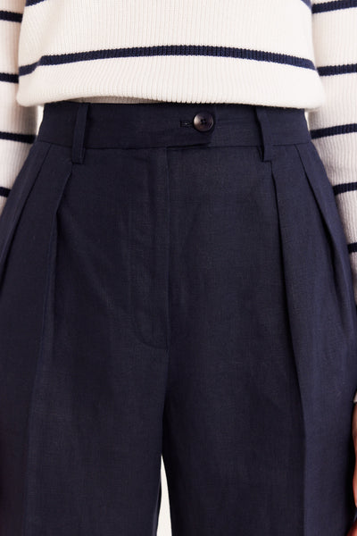 Taomina Linen Pant - Navy-Perri Cutten