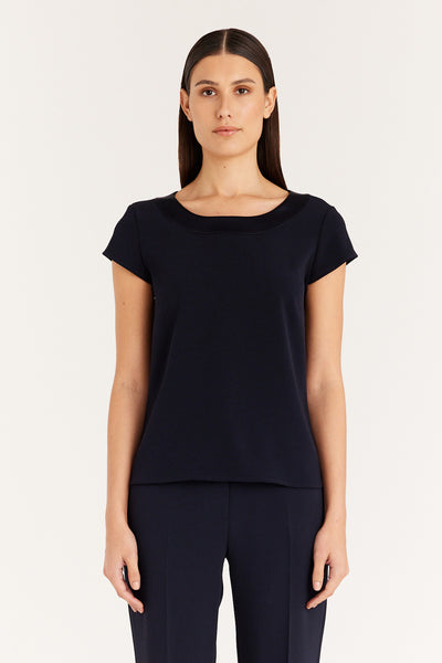 Lina Satin Trim Top - Navy-Perri Cutten