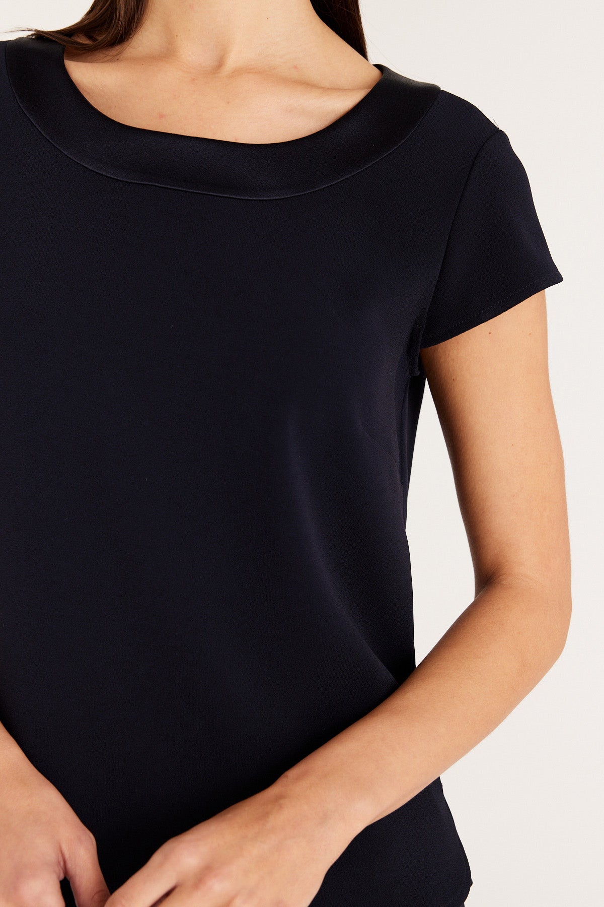 Lina Satin Trim Top - Navy-Perri Cutten