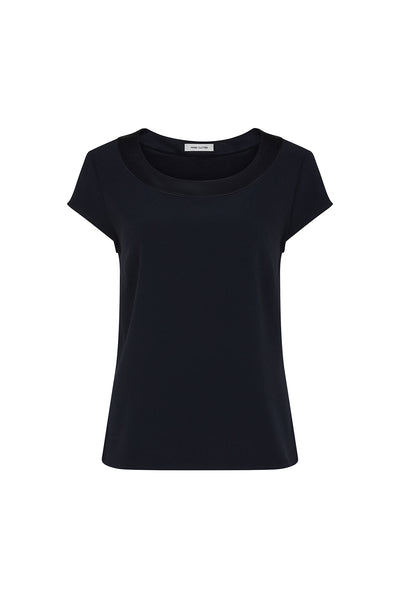 Lina Satin Trim Top - Navy-Perri Cutten