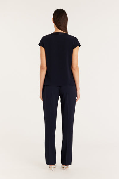 Lina Satin Trim Top - Navy-Perri Cutten